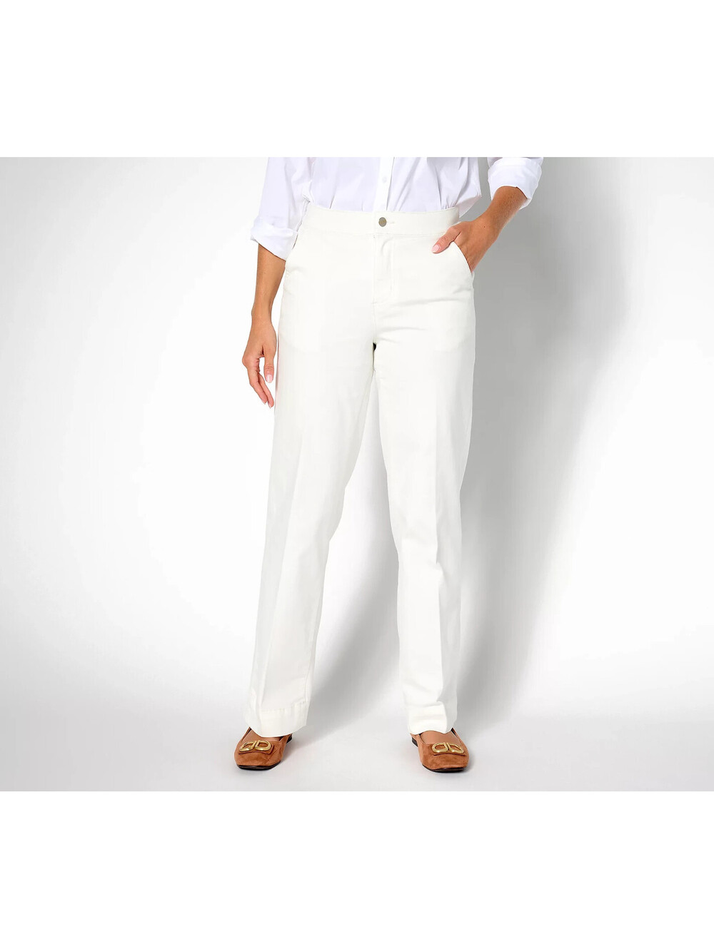 Denim & Co. Signature Color Perfect Flex Trouser Jeans Warm White, Size Plus 18